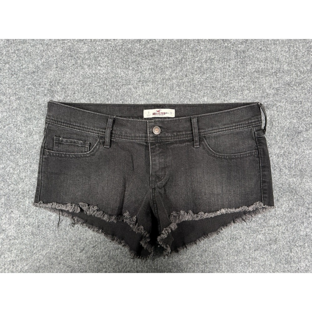 Hollister Cut-Off Shorts Womens 9/29 Black Denim Stretch Low Rise Raw Hem Grunge